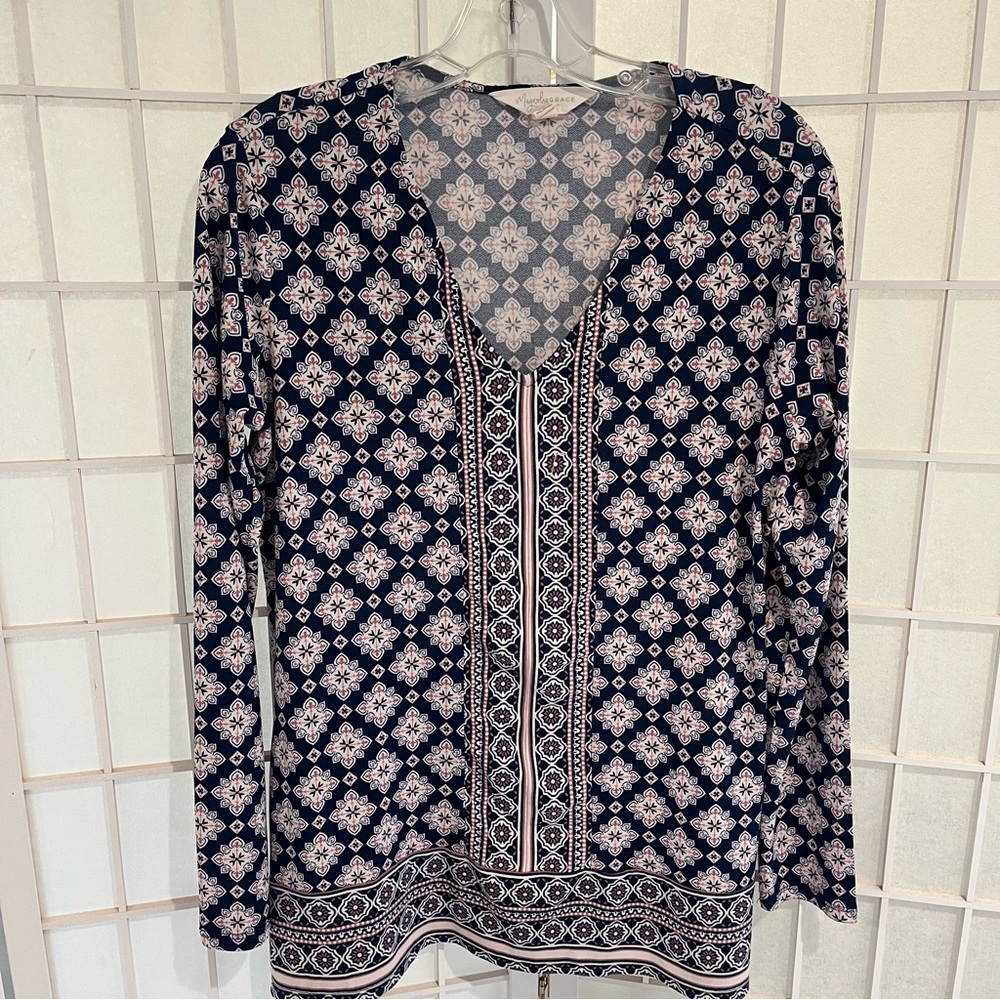 Magnolia Navy and Blush Pink Patterned Tunic/Blouse
